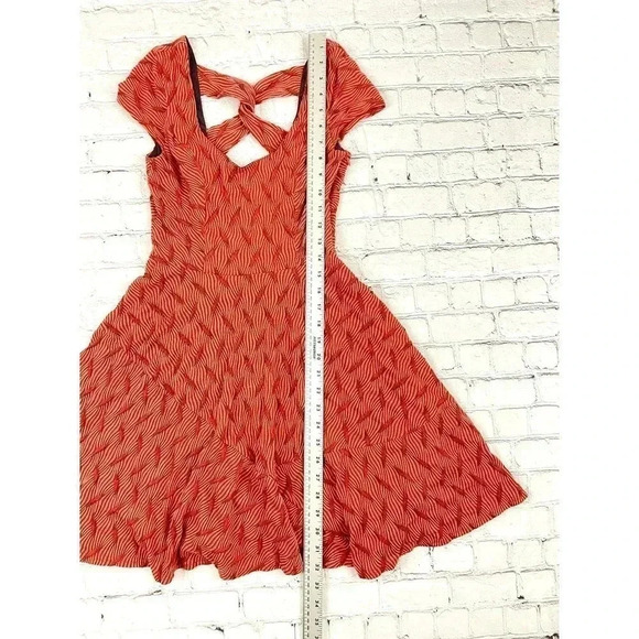 Orange Textured Fit & Flare Dress SMALL Cross Back Cap Sleeves Bar iii - Picture 14 of 16
